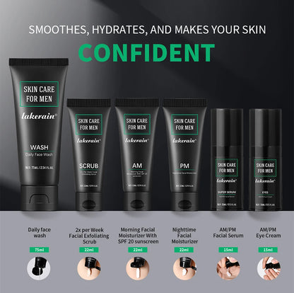Skin Care Set for Men Essential Routine Daily Face Wash Facial Scrub Moisturizer SPF Night Cream Hydrated Skin Gifts For Men Ski