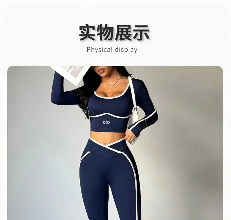 2026 Popular Color Blocking Yoga Set, Tight Yoga Long Sleeved Pants V Waist and Hip Lifting Tight Yoga Pants Luxury Set