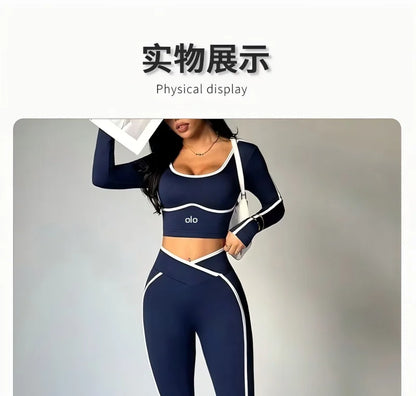 2026 Popular Color Blocking Yoga Set, Tight Yoga Long Sleeved Pants V Waist and Hip Lifting Tight Yoga Pants Luxury Set