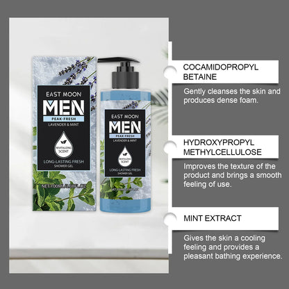 East Moon Peppermint & Lavender Fragranced Body Wash: Dual Botanical Scents, Coolness, Soothing, Long-Lasting Fragrance 100ml
