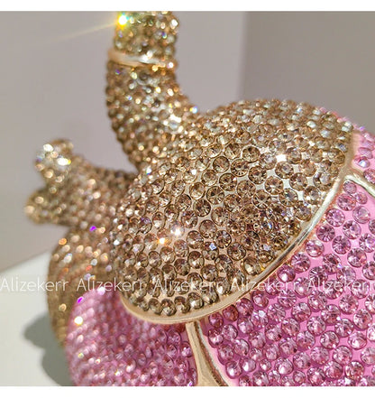Alizekerr Heart Shaped Diamond Evening Bags Women 2026 Gorgeous Metallic Rhinestone Purses Ladies Unique Handbags Wedding Party