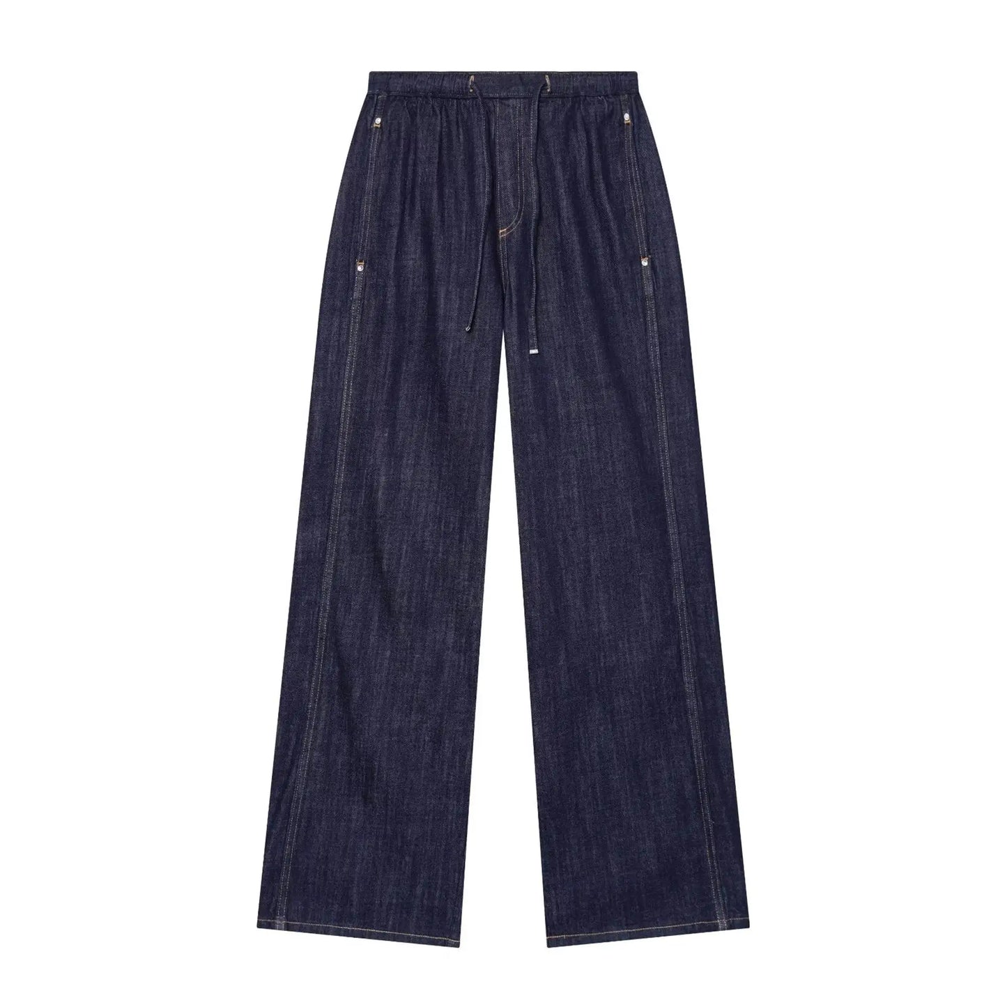 TFMLN Fashion Ladies High Street Denim Trouser Set Lapel Sleeveless Vest Zipper Coat Elastic Waist Wide Leg Pants Chic Sets