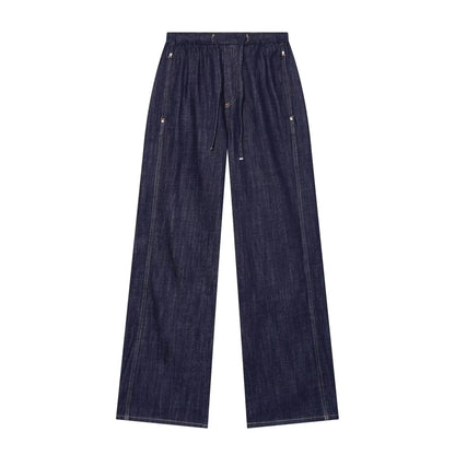 TFMLN Fashion Ladies High Street Denim Trouser Set Lapel Sleeveless Vest Zipper Coat Elastic Waist Wide Leg Pants Chic Sets