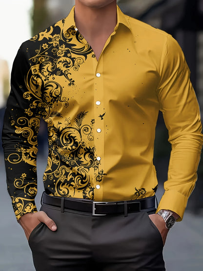 Men'S Stylish Red Floral Print Dress Shirt - Casual Long Sleeve Button-Up Design Spring Fashion Shirt Floral Print Shirt