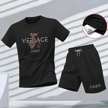 Men's Fashion Casual Printed Two-Piece SetShort Sleeve T-Shirt + Shorts