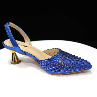 Venus Chan Pointed Toe Heels for Women 2023 Elegant Party Wine Color Full Diamond Pumps Italian Shoes and Bags Matching Set