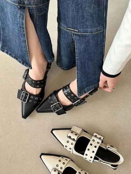 Women's New French Style Pointed Toe Mary Jane Shoes Retro Medium Thick Heel Shoes for Women with Skirts and Small Leather Shoes