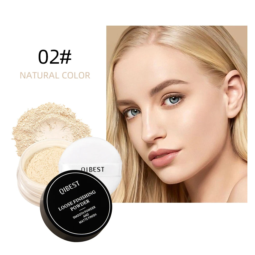 QIBEST 4 Colors Loose Powder Waterproof Oil-Control Matte Finish Compact Setting Powder Long-Lasting Invisible Pores Face Makeup