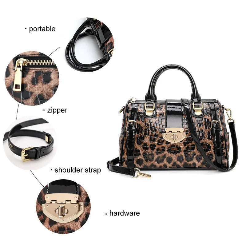 Leopard Print Women's Handbag New 2026 Fashionable and Elegant Ladies Bag Cow Leather Shoulder Bag Large Capacity Genuine
