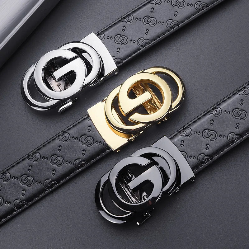 Luxury Men's Belt, Automatic Buckle Belt for Men, High Quality Genuine Leather Belt Printed Design Men's Business Belt Men