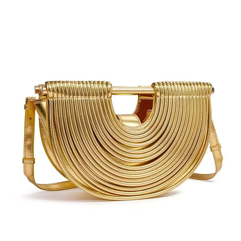 Handbags for Women 2026 New Gold Luxury Designer Brand Moon Handwoven Noodle Bags Leather Pulled Hobo Silver Evening Clutch Chic