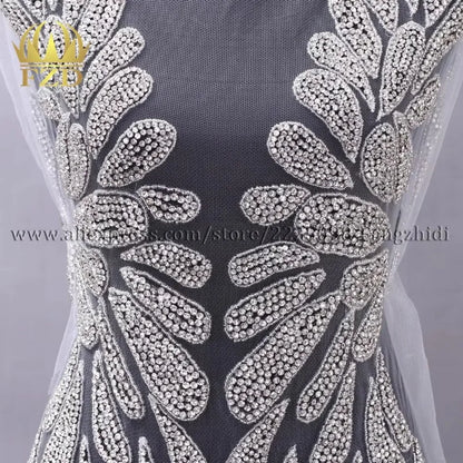 FZD 1 PC Silver Rhinestone Crystal Patches Handmade Gold Crystal Glass Rhinestone Bodice Applique Sew on Wedding Evening Dresses