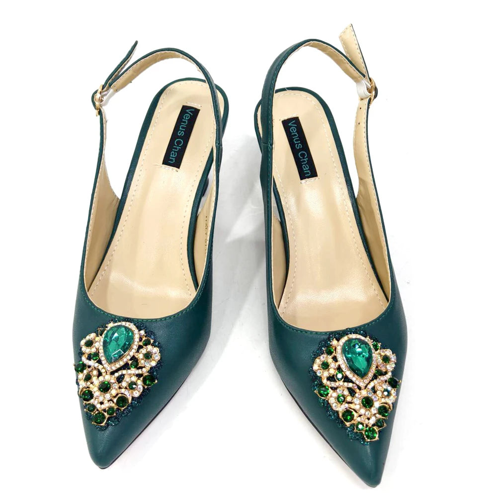 Venus Chan Italian Shoes and Bags Matching Set 2024 Nigeria Elegance Party Rhinestone Pointed Toe Women's Shoes High Heel