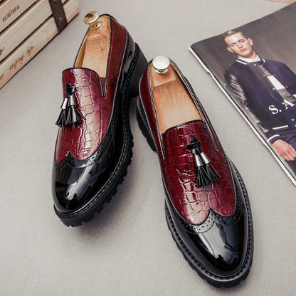 2026 New Lazy Man Slip-On Bean Shoes Men's Business Casual Crocodile Print 46 Large Size Fringed Leather Shoes Men