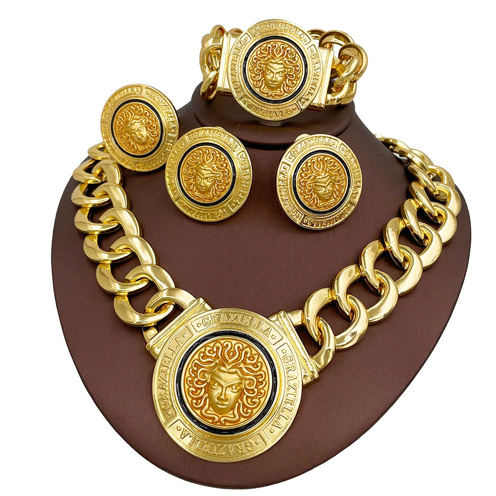Hip Hop Jewelry Set Fashion Lion Heads Necklaces Cuban Link Bracelet Earring Ring For Women Cocktail Party Jewelry Gifts 2026