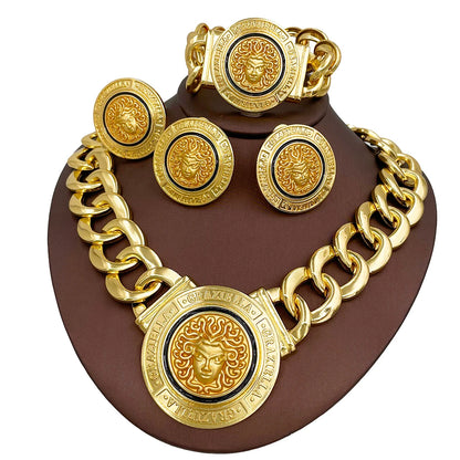 Hip Hop Jewelry Set Fashion Lion Heads Necklaces Cuban Link Bracelet Earring Ring For Women Cocktail Party Jewelry Gifts 2026