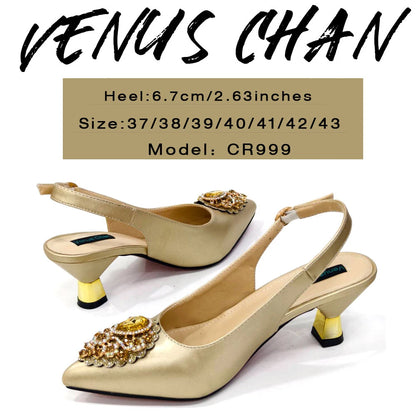Venus Chan Italian Shoes and Bags Matching Set 2024 Nigeria Elegance Party Rhinestone Pointed Toe Women's Shoes High Heel