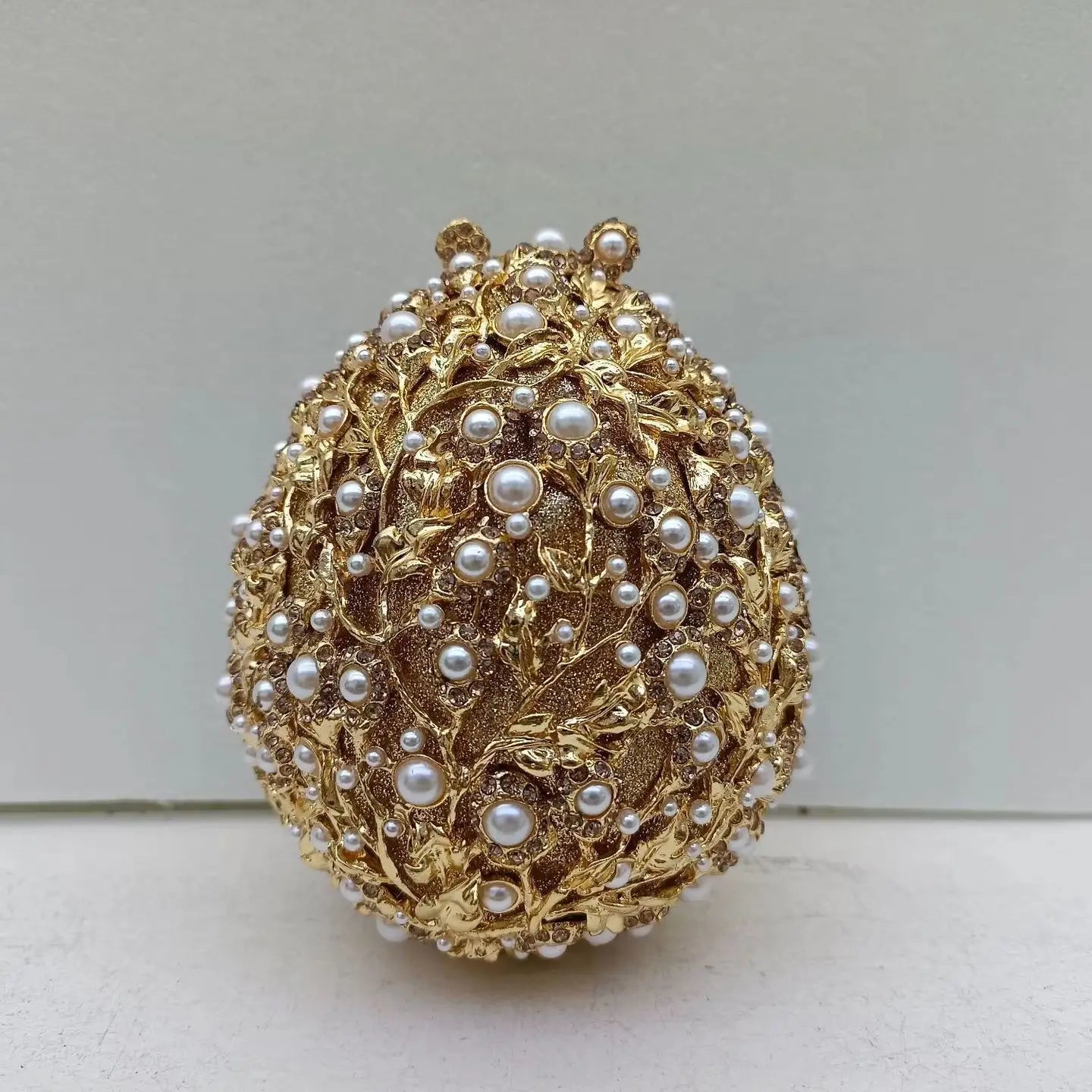 XIYUAN Female Oval Shaped Diamond Evening Bags Lady Hollow-out Metalic Handbags Pearl Wedding Party Clutches Gold Crystal Purse