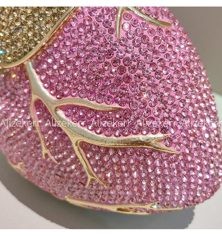 Alizekerr Heart Shaped Diamond Evening Bags Women 2026 Gorgeous Metallic Rhinestone Purses Ladies Unique Handbags Wedding Party