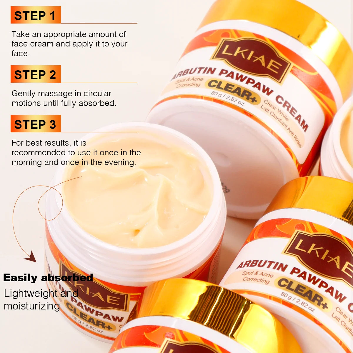 LKIAE Arbutin Pawpaw Face Cream For Women, Black Spots & Acne Correcting, Lightening Skin, Easily Absorbed, Lightweight, 80ml