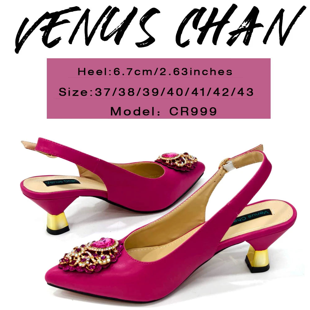 Venus Chan Italian Shoes and Bags Matching Set 2024 Nigeria Elegance Party Rhinestone Pointed Toe Women's Shoes High Heel