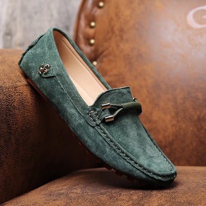 Men Genuine Leather Driving Shoes Metal Buckle Moccasins Slip-On Casual Loafers Men's Comfortable Flats Mocasines
