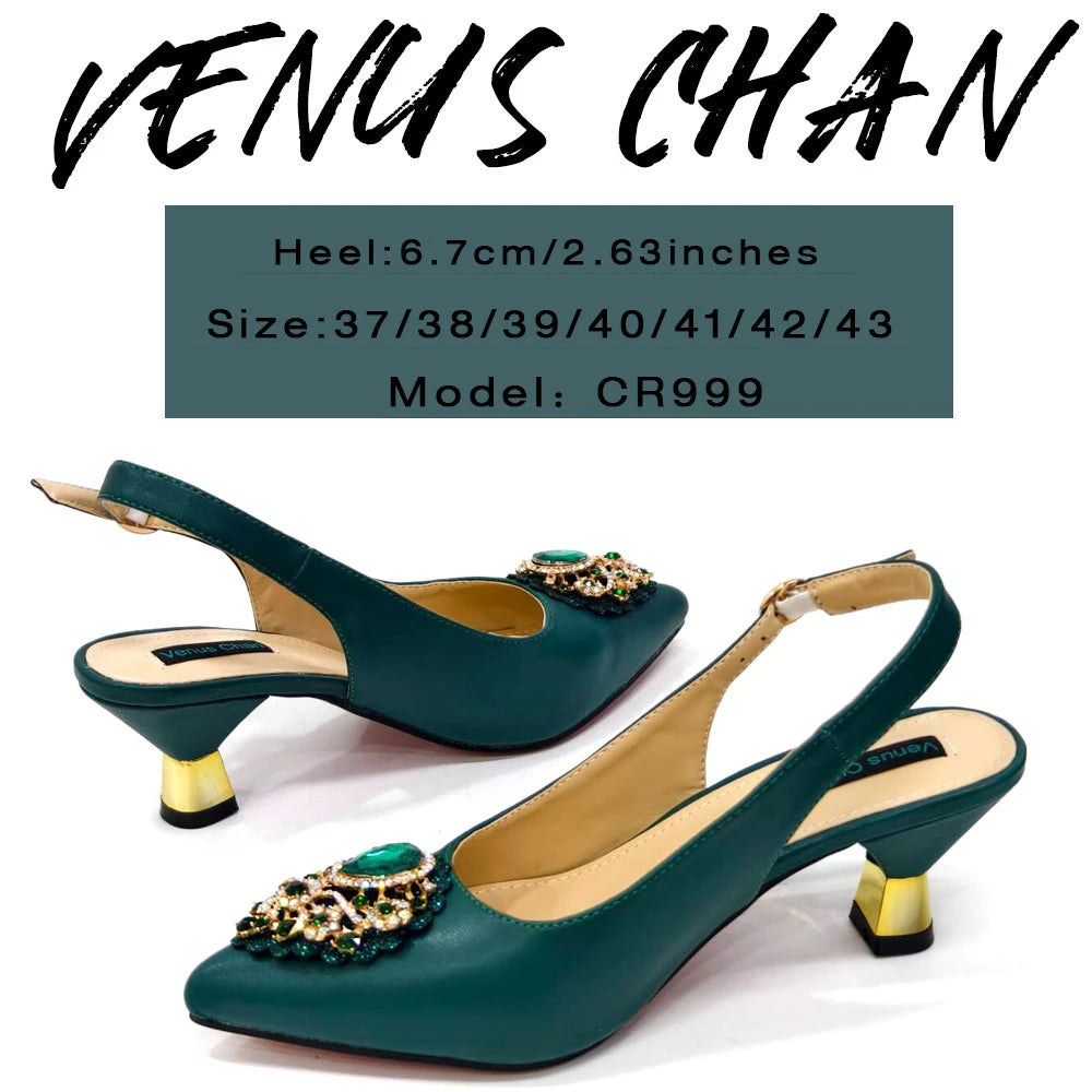 Venus Chan Italian Shoes and Bags Matching Set 2024 Nigeria Elegance Party Rhinestone Pointed Toe Women's Shoes High Heel