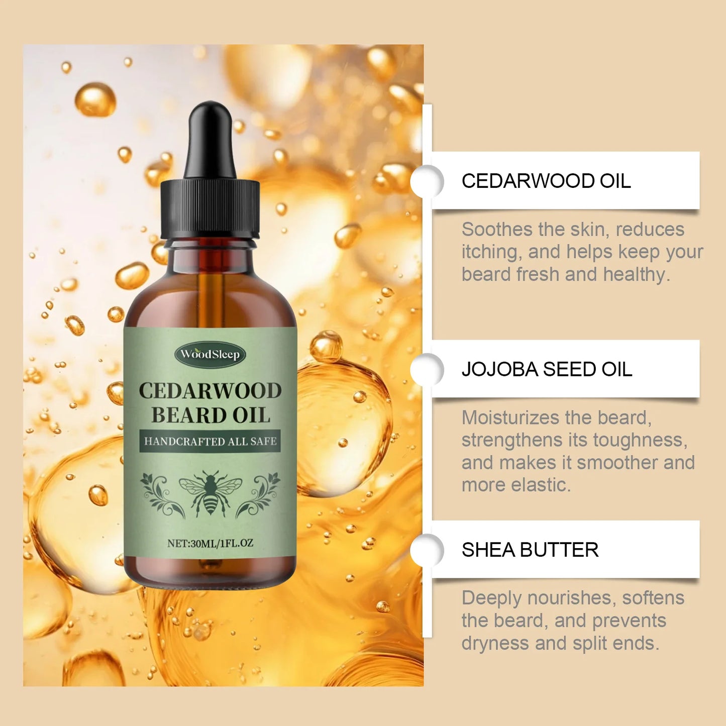 Men Beard Care Oil Moisturizing Growth Shine Soften Beard Strengthen Roots Hair Thicker Styling Care Beard Growing Essential Oil