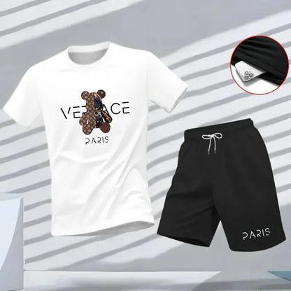 Men's Fashion Casual Printed Two-Piece SetShort Sleeve T-Shirt + Shorts
