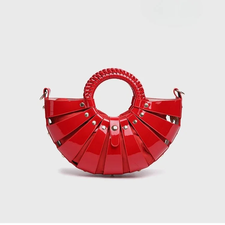 New Women's Fashionable Ring Design Crossbody Bag Hollowed Out Inner Bag Shell Bag Vegetable Basket Handbag Retro Woven Handbag