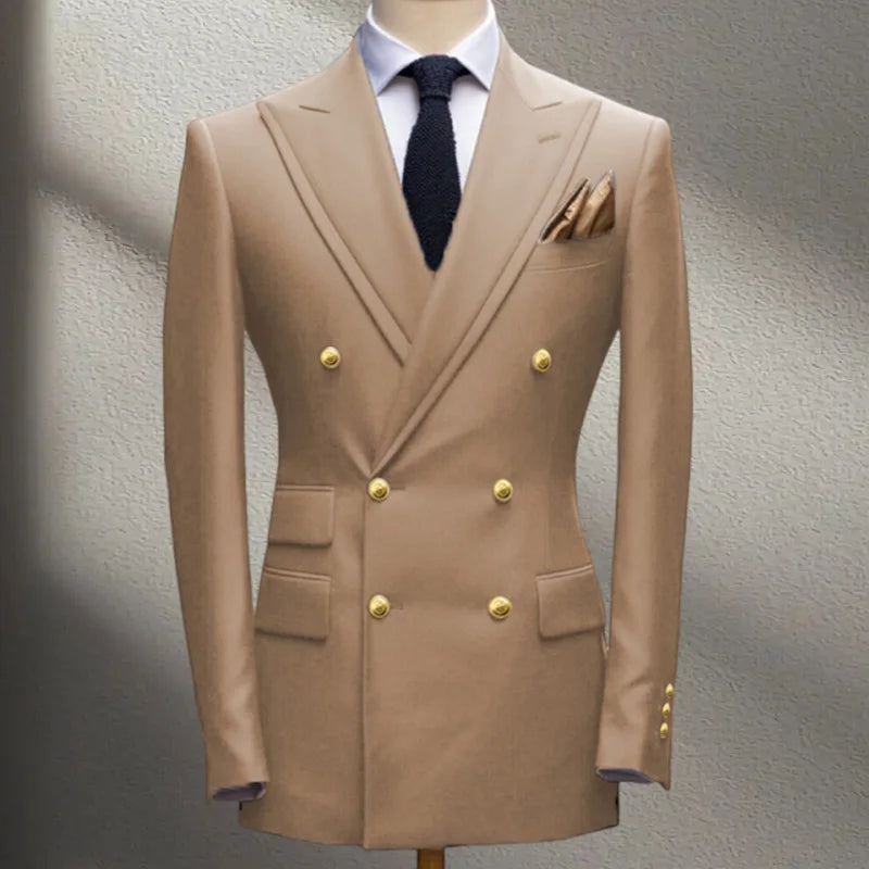 Blue Men's Suit Jacket Slimming Fashion Blazer Double Row Metal Buckle Men's Top Coat for Business Banquet Wedding