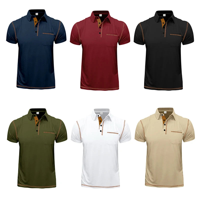 2024 New Summer Mens Lapel Pocket Polo Shirt Breathable Polyester Short Sleeve Tops Casual Daily Office Business Wear For Men