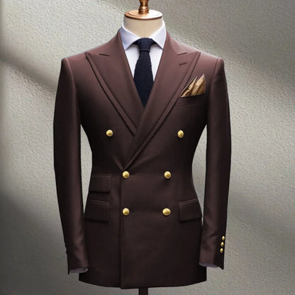 Blue Men's Suit Jacket Slimming Fashion Blazer Double Row Metal Buckle Men's Top Coat for Business Banquet Wedding