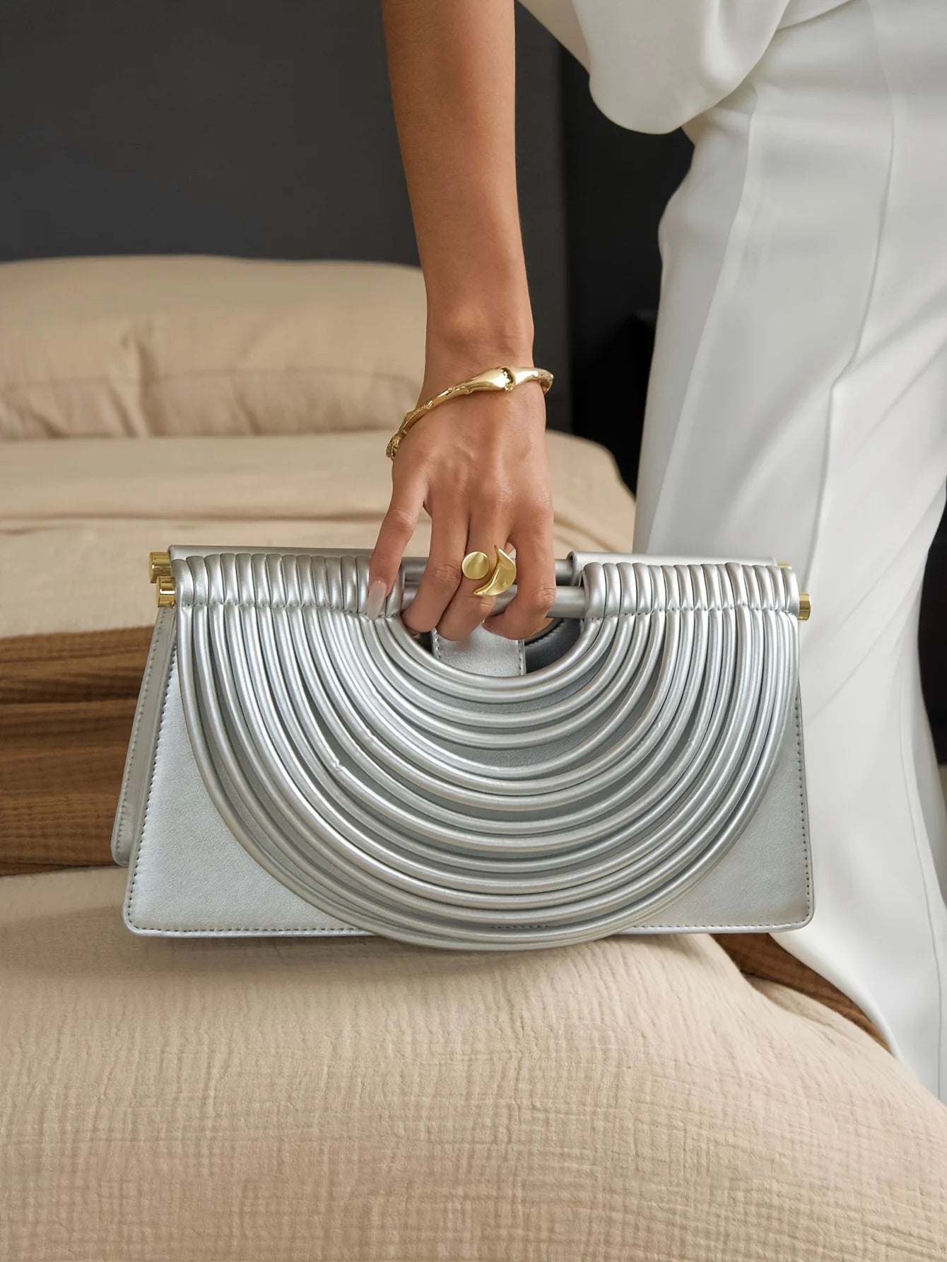 Handbags for Women 2025 New Gold Luxury Designer Brand Handwoven Noodle Bags Leather Pulled Hobo Silver Evening Clutch Chic