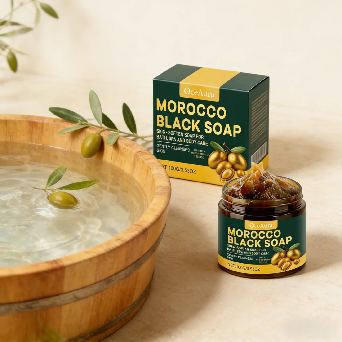 OceAura Morocco Black Soap Deep Cleaning Remove Dead Skin Cells Gentle Care Body Moisturizing Brighten Skin Smoothing Soap 100g