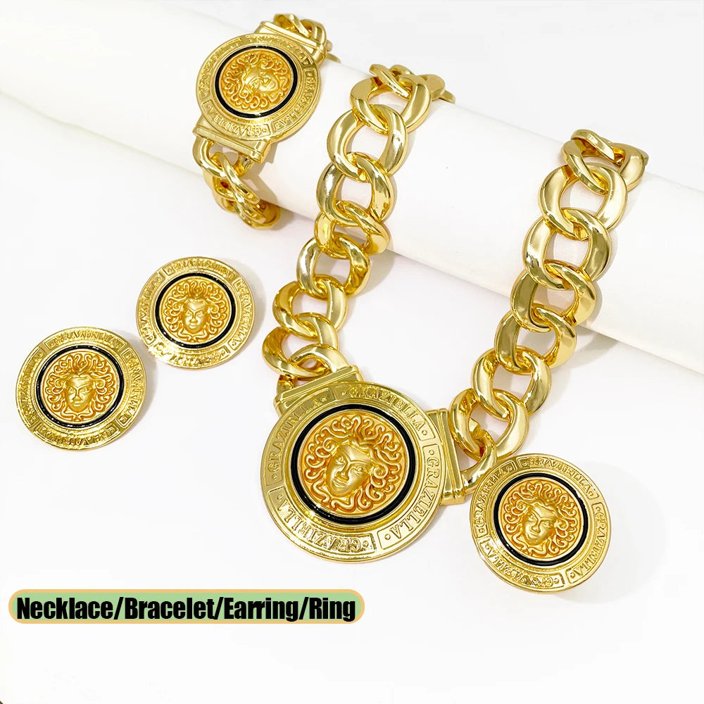 Hip Hop Jewelry Set Fashion Lion Heads Necklaces Cuban Link Bracelet Earring Ring For Women Cocktail Party Jewelry Gifts 2026