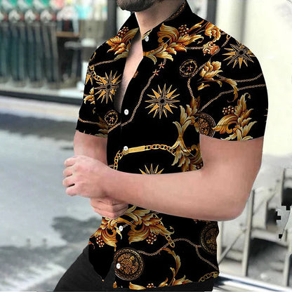 Summer Fashion Men's Casual Oversized Shirts Turn-down Collar Buttoned Shirt Stripe Print Short Sleeve Tops Party Mens Clothing