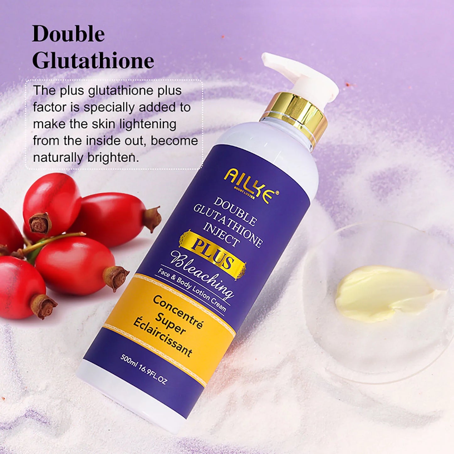 AILKE Glutathione Lighten Body Lotion, Moisturizing, Hydration, Even Skin tone, Improve Dark & Black Skin, Support Private logo