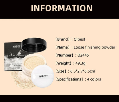 QIBEST 4 Colors Loose Powder Waterproof Oil-Control Matte Finish Compact Setting Powder Long-Lasting Invisible Pores Face Makeup