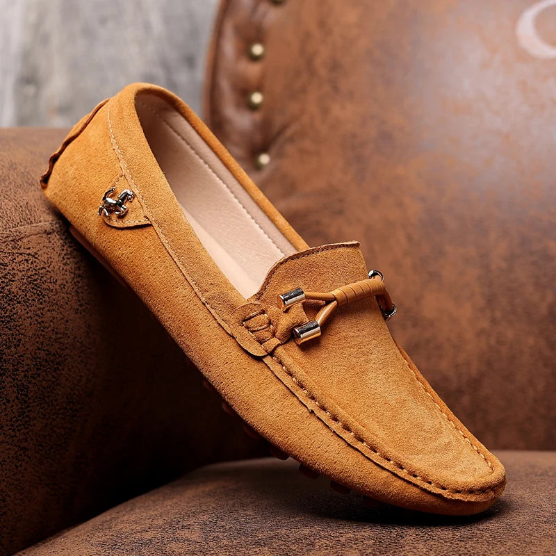 Men Genuine Leather Driving Shoes Metal Buckle Moccasins Slip-On Casual Loafers Men's Comfortable Flats Mocasines