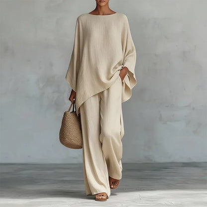 Spring New Fashion Linen Loose Long-sleeved Wide-leg Trousers 2-piece Set Women Casual Retro Elegant Female Simple Suit