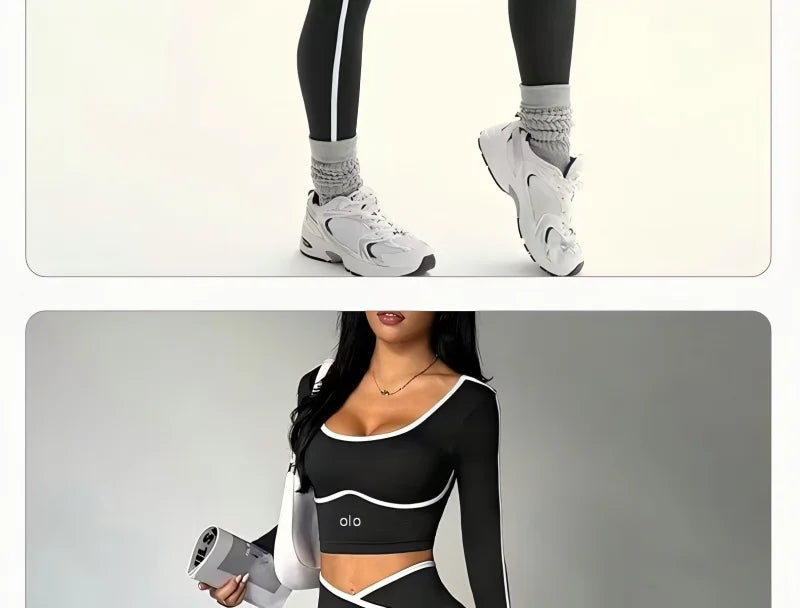 2026 Popular Color Blocking Yoga Set, Tight Yoga Long Sleeved Pants V Waist and Hip Lifting Tight Yoga Pants Luxury Set