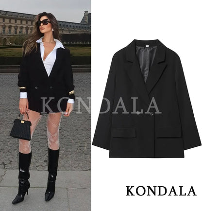 KONDALA Elegant Double Breasted Suit Women Trendy Commute Lapel Blazer Coat 2026 Spring Summer Minimalist Office Lady Blazer