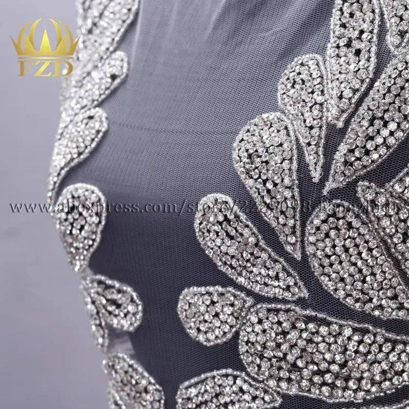 FZD 1 PC Silver Rhinestone Crystal Patches Handmade Gold Crystal Glass Rhinestone Bodice Applique Sew on Wedding Evening Dresses