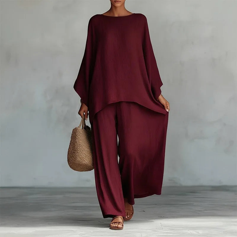 Spring New Fashion Linen Loose Long-sleeved Wide-leg Trousers 2-piece Set Women Casual Retro Elegant Female Simple Suit