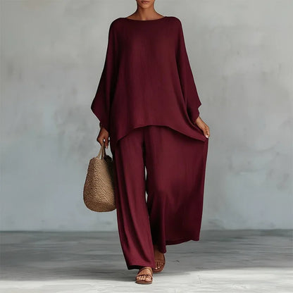 Spring New Fashion Linen Loose Long-sleeved Wide-leg Trousers 2-piece Set Women Casual Retro Elegant Female Simple Suit