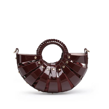 New Women's Fashionable Ring Design Crossbody Bag Hollowed Out Inner Bag Shell Bag Vegetable Basket Handbag Retro Woven Handbag