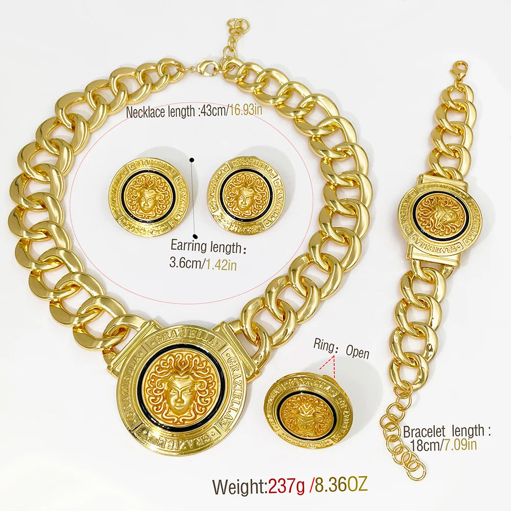Hip Hop Jewelry Set Fashion Lion Heads Necklaces Cuban Link Bracelet Earring Ring For Women Cocktail Party Jewelry Gifts 2026