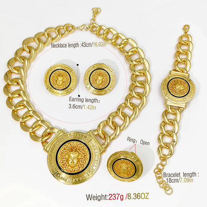 Hip Hop Jewelry Set Fashion Lion Heads Necklaces Cuban Link Bracelet Earring Ring For Women Cocktail Party Jewelry Gifts 2026