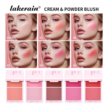 Lakerain Blush Cream Long Lasting High Pigmented Natural Pink Smooth Texture 2 IN 1 Cream & Powder Blusher Korean Makeup